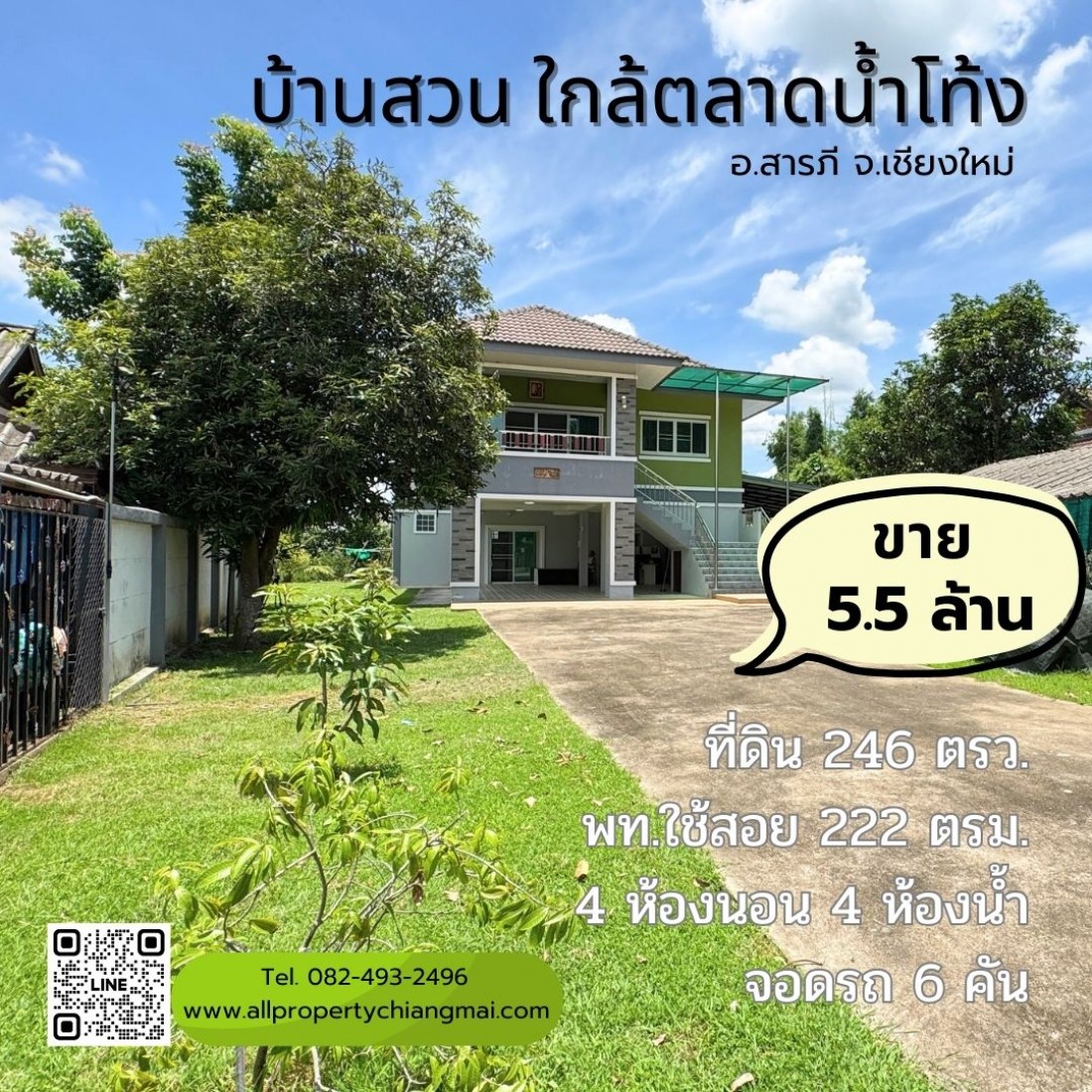 บ้านสวนทำเลดี อยู่อาศัย หลังติดคลองน้ำดีตลอดปี อ.สารภี จ.เชียงใหม่ 
